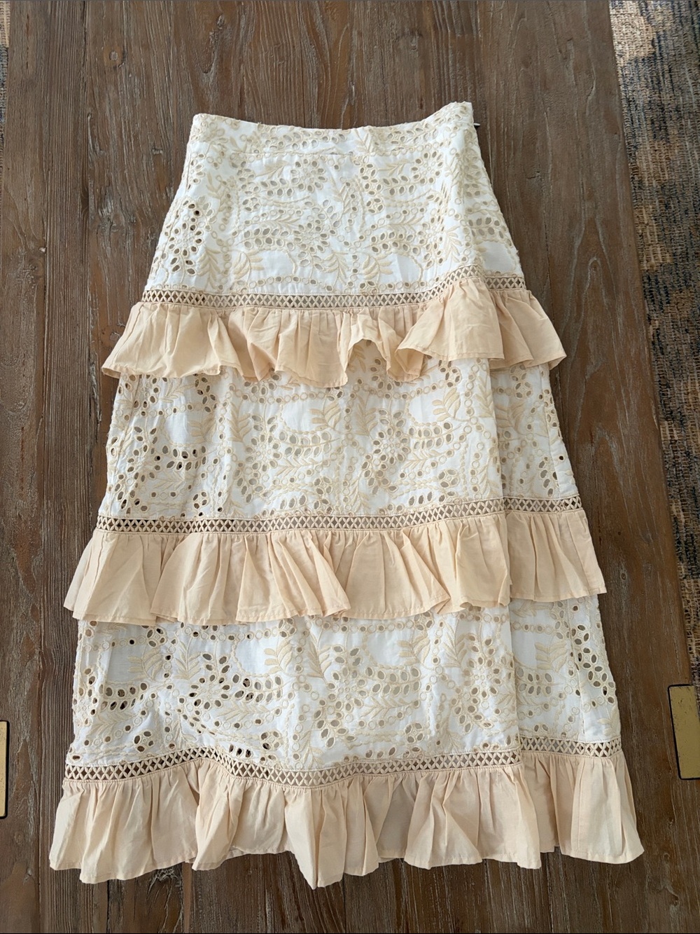 ASOS Cream and Beige Eyelet Tiered Maxi Skirt